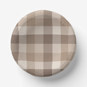 Neutral Earth Tan Chequered Gingham Plaid  Paper Plate