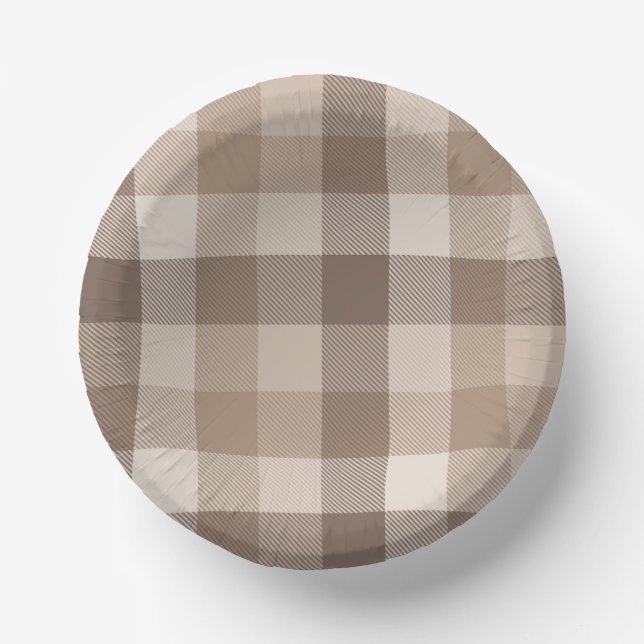Neutral Earth Tan Chequered Gingham Plaid  Paper Plate (Front)
