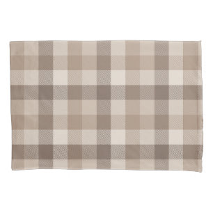 Neutral Earth Tan Chequered Gingham Plaid Pillowcase