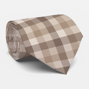 Neutral Earth Tan Chequered Gingham Plaid  Tie