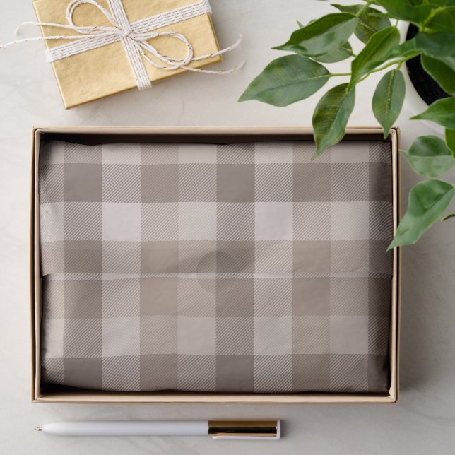 Neutral Earth Tan Chequered Gingham Plaid  Tissue Paper (Gift)