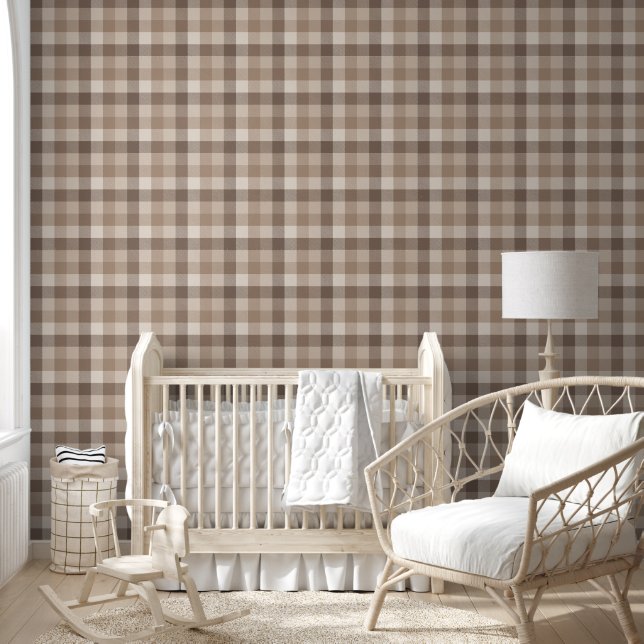 Neutral Earth Tan Chequered Gingham Plaid  Wallpaper (Kids)