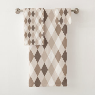 Neutral Earth Tan Harlequin Diamond Bath Towel Set