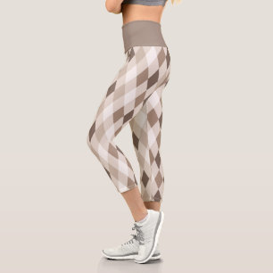 Neutral Earth Tan Harlequin Diamond Capri Leggings
