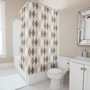 Neutral Earth Tan Harlequin Diamond Shower Curtain
