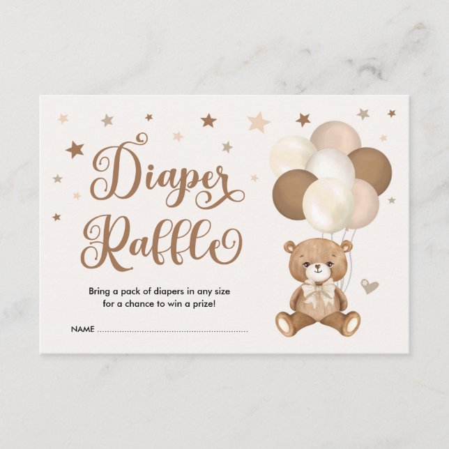 Neutral Earth Tone Brown Teddy Bear Diaper Raffle Enclosure Card (Front)