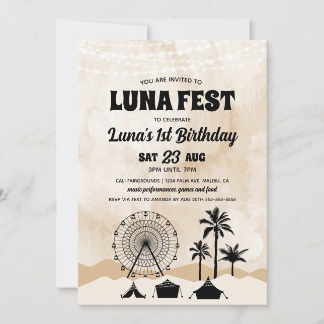 Neutral Earth Tone Music Festival Birthday Invitation (Front)