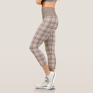 Neutral Earth Tone Plaid Tartan Design  Capri Leggings
