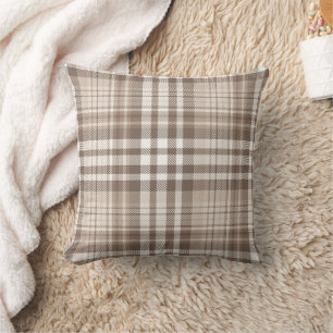 Neutral Earth Tone Plaid Tartan Design Cushion