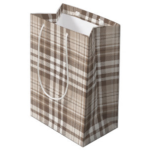 Neutral Earth Tone Plaid Tartan Design Medium Gift Bag