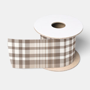 Neutral Earth Tone Plaid Tartan Design Satin Ribbon