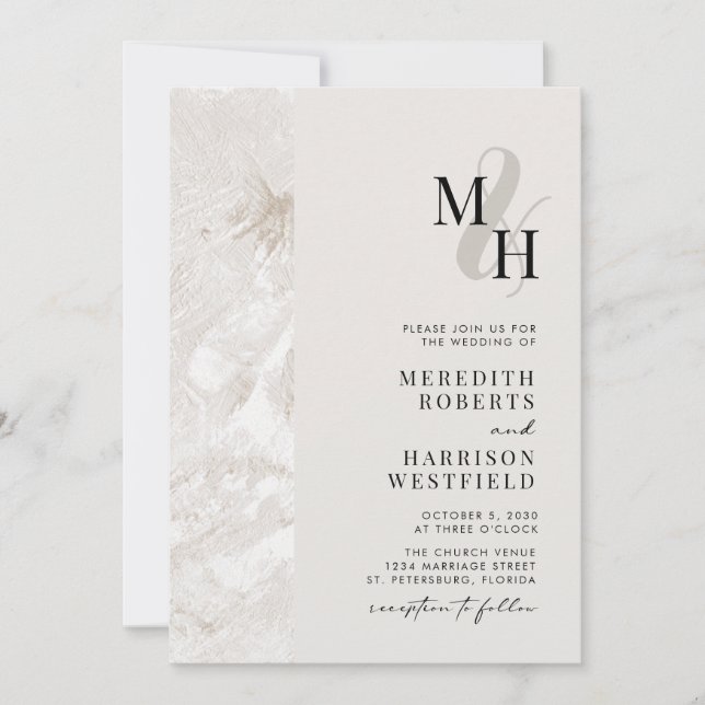 Neutral Earth Tones QR Code Monogram Wedding Invitation (Front)