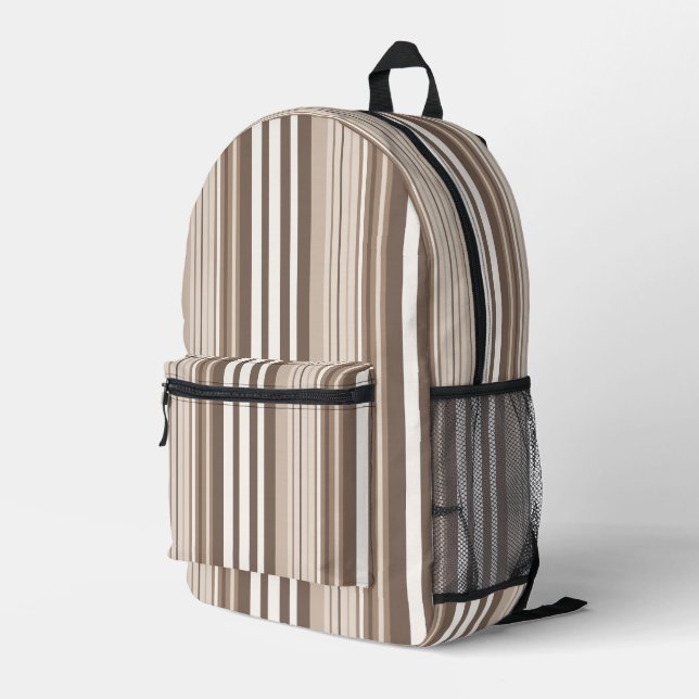 Neutral Earth Tones Stripes Pattern Design  Printed Backpack (Back Corner Right)