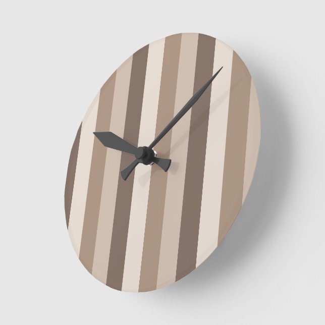 Neutral Earth Tones Stripes Pattern Design  Round Clock (Angle)