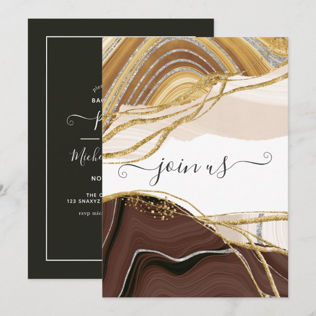 Neutral Earthy Agate Bachelorette Party Invitation (Front/Back)