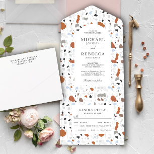 Neutral Earthy Minimal Terrazzo Wedding All In One Invitation