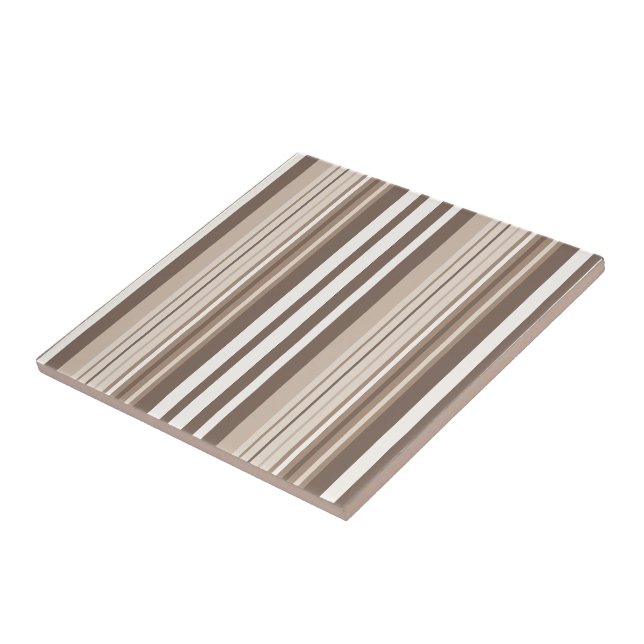 Neutral Earthy Tone Stripes Pattern Design  Ceramic Tile (Side)