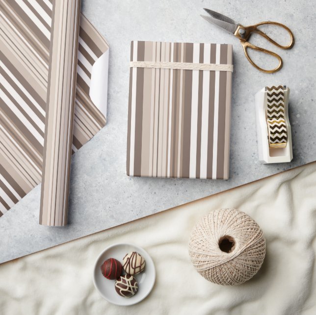 Neutral Earthy Tone Stripes Pattern Design  Wrapping Paper (Crafts)
