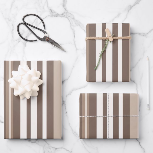 Neutral Earthy Tone Stripes Pattern Design  Wrapping Paper Sheet (Front)