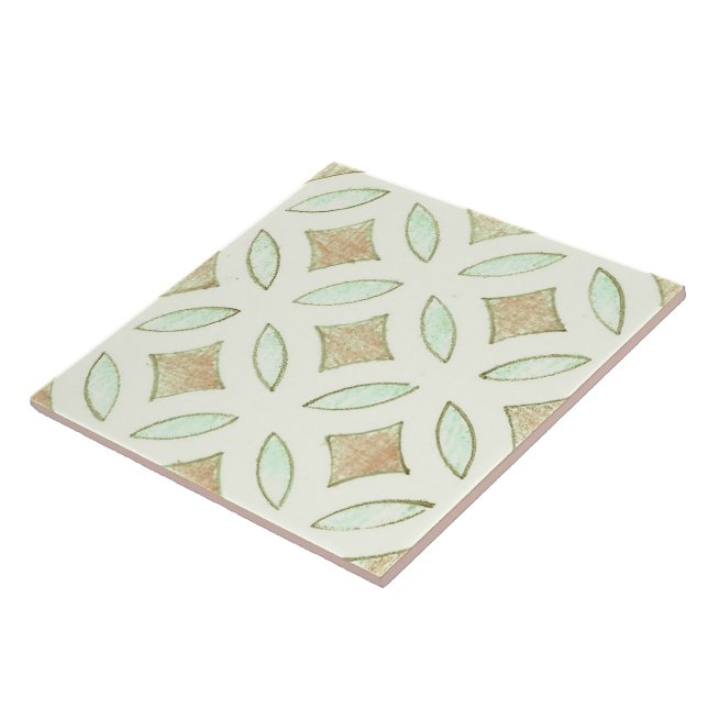 Neutral East Asian Floral Pattern Ceramic Tile (Side)