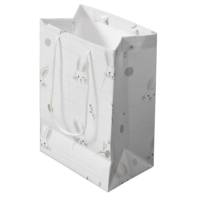 Neutral Easter Bunny Pastel Floral Pattern Medium Gift Bag (Front Angled)