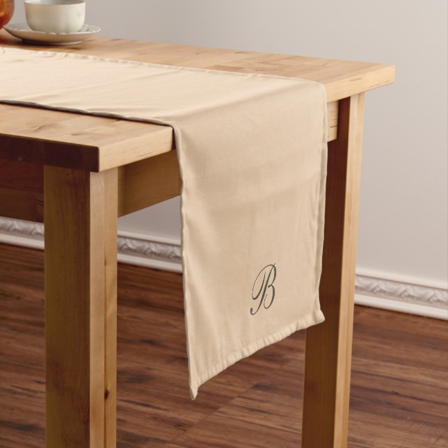 Neutral Ecru Beige with Monogram Initial Short Table Runner (In Situ)