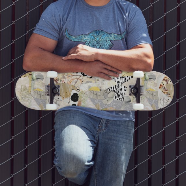 Neutral Elegant Abstract Collage Design Skateboard (Outdoor 3)