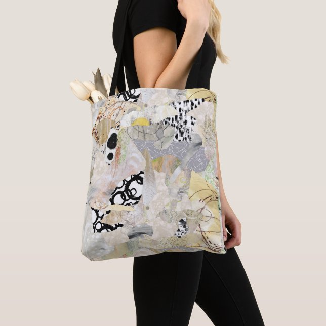 Neutral Elegant Abstract Collage Design Tote Bag (Close Up)