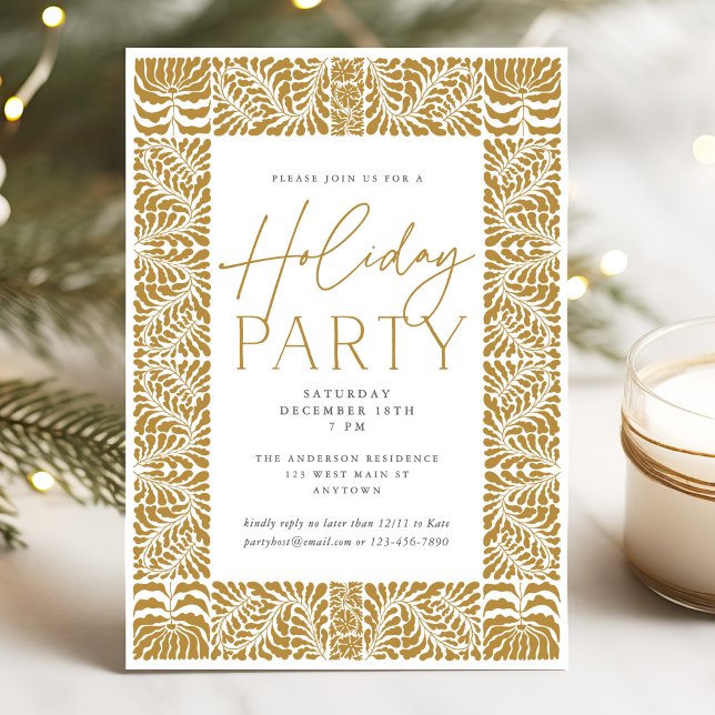 Neutral Elegant Arts & Crafts Style Holiday Party Invitation (Creator Uploaded)