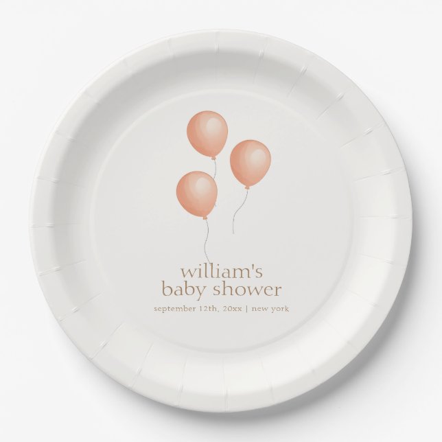 Neutral Elegant Boho Balloon Baby Shower Paper Plate (Front)