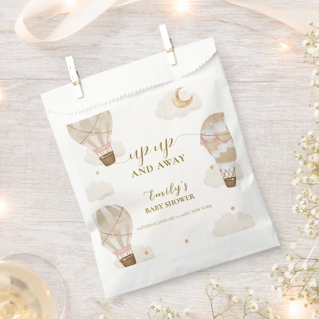 Neutral Elegant Boho Hot Air Balloon Baby Shower  Favour Bag (Clipped)