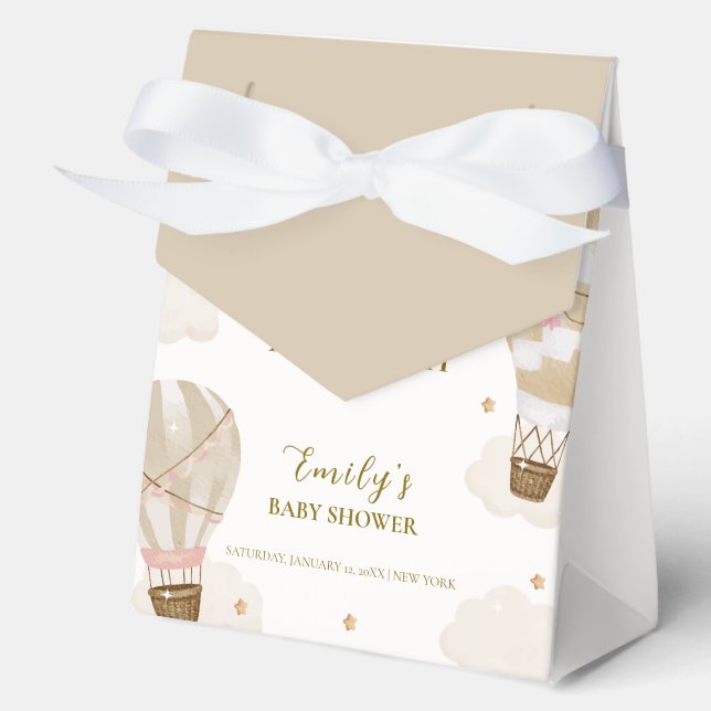 Neutral Elegant Boho Hot Air Balloon Baby Shower  Favour Box (Front)