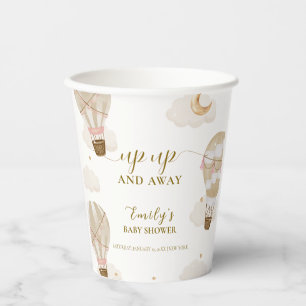 Neutral Elegant Boho Hot Air Balloon Baby Shower Paper Cups
