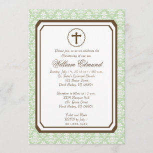 Neutral Elegant Christening Invitation - Green