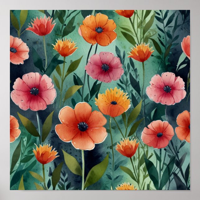 Neutral Elegant Floral Wall Art Poster (Front)