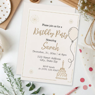 neutral elegant modern minimalist birthday party  invitation