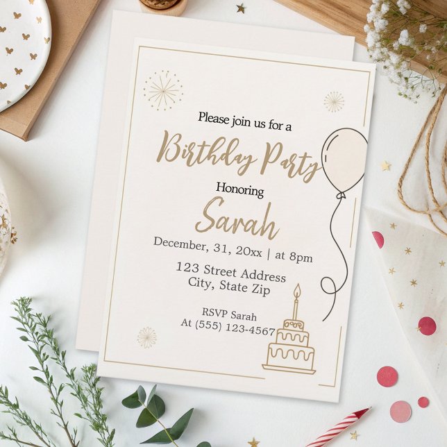 neutral elegant modern minimalist birthday party  invitation (Creator Uploaded)