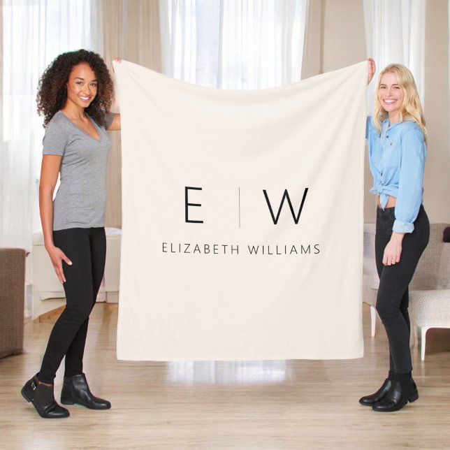 Neutral Elegant Modern Minimalist Monogram Name Fleece Blanket (Creator Uploaded)