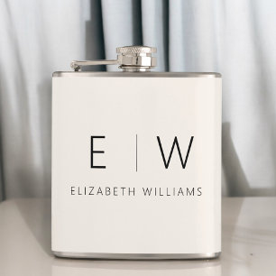 Neutral Elegant Modern Minimalist Monogram Name Hip Flask