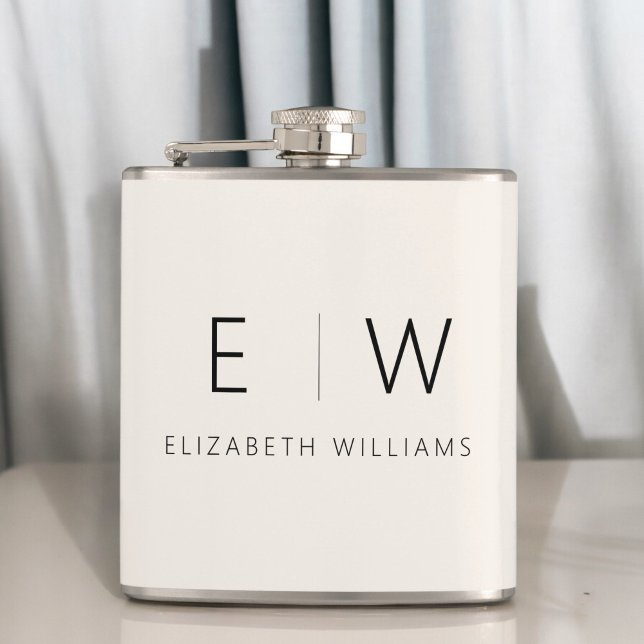 Neutral Elegant Modern Minimalist Monogram Name Hip Flask (Creator Uploaded)