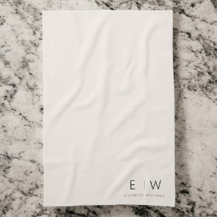 Neutral Elegant Modern Minimalist Monogram Name Tea Towel