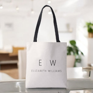 Neutral Elegant Modern Minimalist Monogram Name Tote Bag