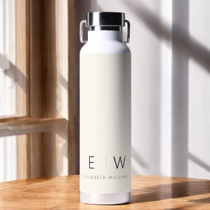 Neutral Elegant Modern Minimalist Monogram Name Water Bottle