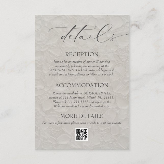 Neutral Elegant Wedding QR Details Enclosure Card (Front)