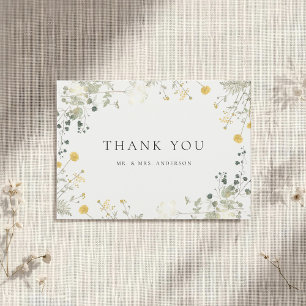 Neutral Elegant Wildflower Wedding Thank You Card