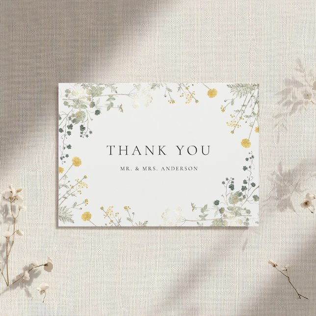 Neutral Elegant Wildflower Wedding Thank You Card (Creator Uploaded)