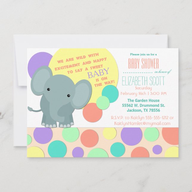 Neutral Elephant Baby Shower Invitation (Front)