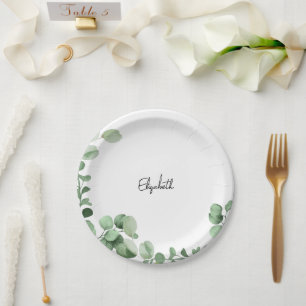Neutral Eucalyptus Personalised Shower Paper Plate