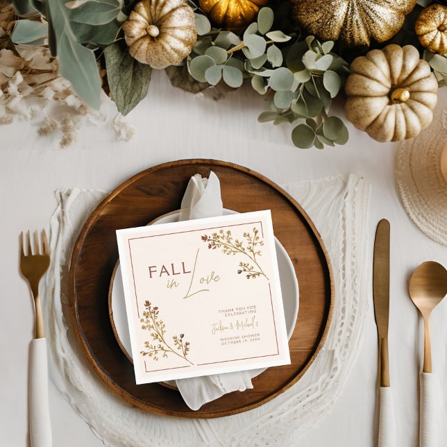 Neutral Fall in Love Fall Foliage Wedding Shower Napkin (Creator Uploaded)