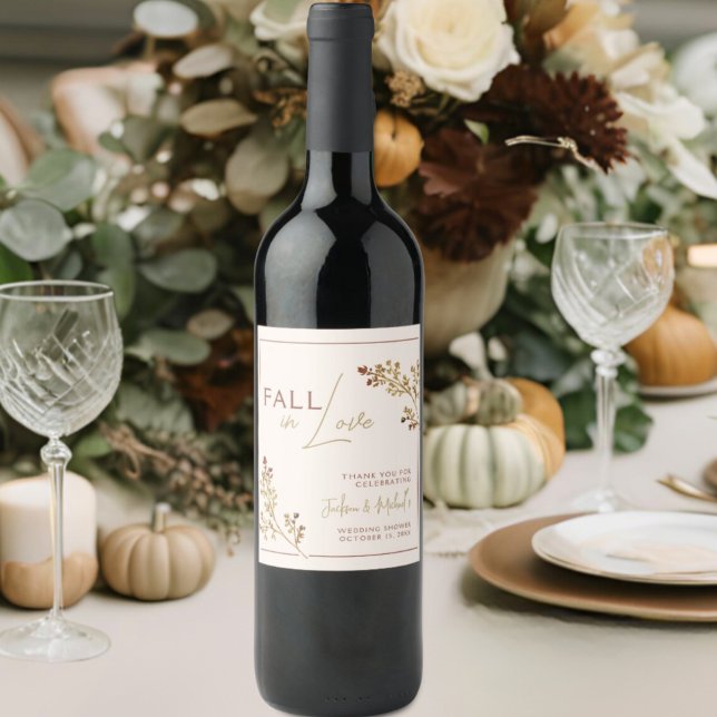 Neutral Fall in Love Fall Foliage Wedding Shower Wine Label (Creator Uploaded)